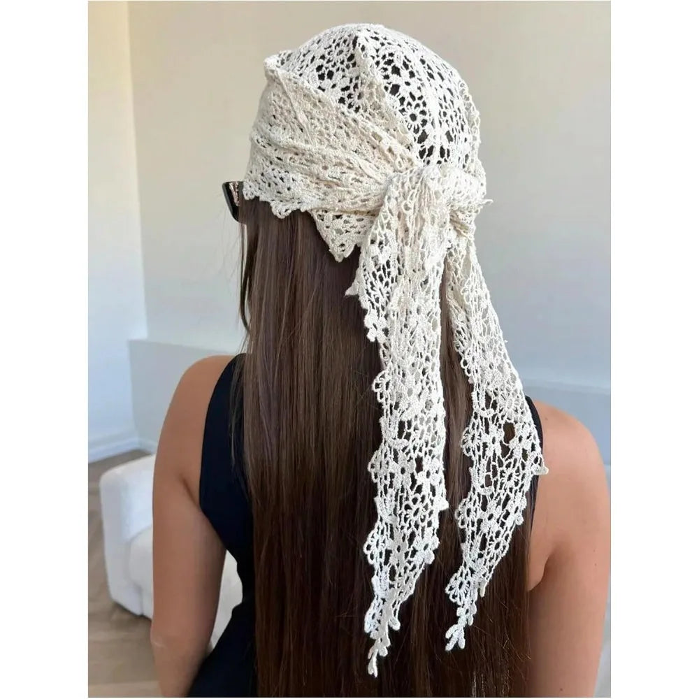Women's Boho Crochet Head Scarf Lace Bandana Beach Headband
