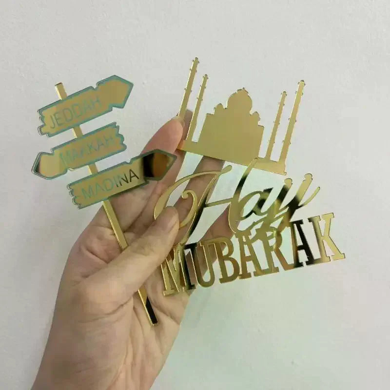Gold Acrylic Hajj & Umrah Mubarak Cake Charms Topper Set Cake Topper Charms Nixie