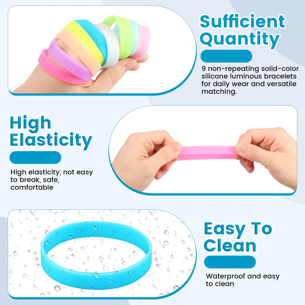 9-Pack Glow in the Dark Silicone Sport Bracelets Unisex Silicone Wristband Set Nixie