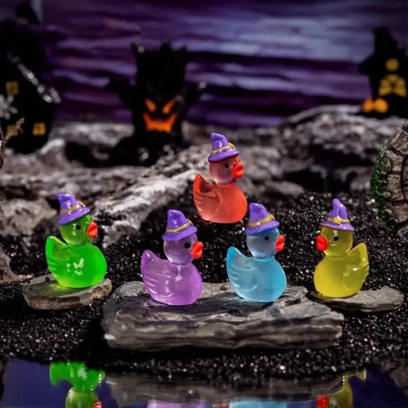 Glow-in-the-Dark Mini Witch Duck Figurines – 10-Piece Set Decorative Figurines Nixie