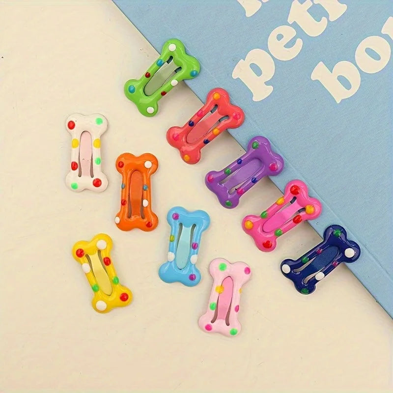 10pcs Multicolor Bone Snap Pet Hair Clips – Dogs & Cats Pet Hair Clips Nixie