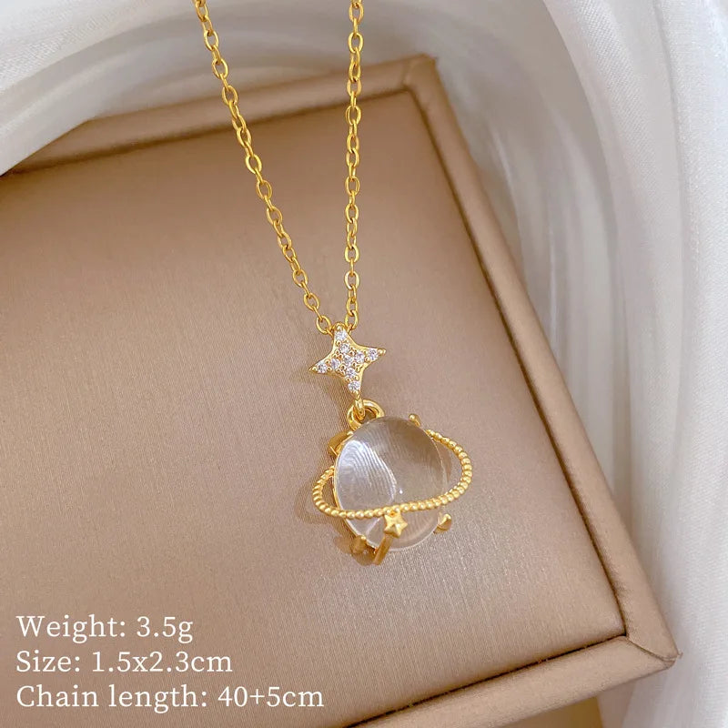 Cat's Eye Galaxy Pendant Choker Necklace | Gold Stainless Steel