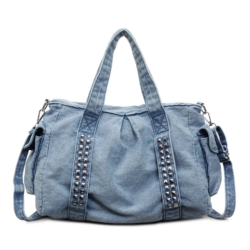 Nixie Denim Vintage Travel Bag – Large Crossbody Handbag Crossbody Travel Bag Nixie Blue