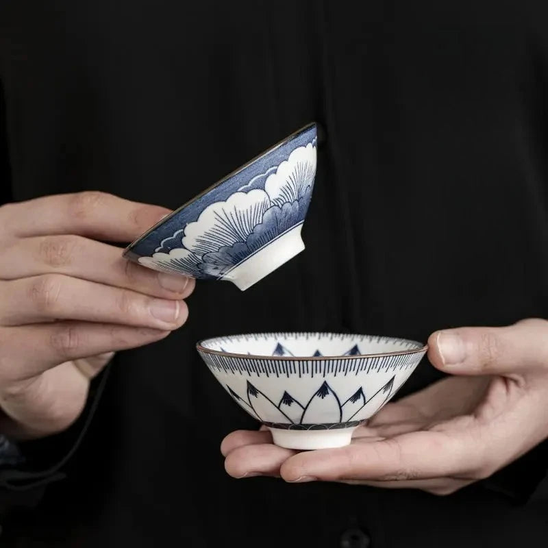 Blue & White Porcelain Kung Fu Teacups 10-Piece Gift Set Porcelain Teacup Set Nixie