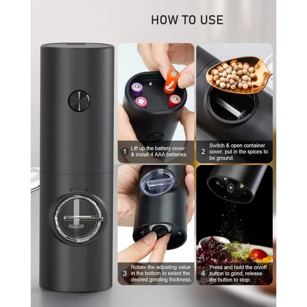 Electric Salt & Pepper Grinder Set – Battery Powered, 2-Piece Electric Spice Grinder Nixie