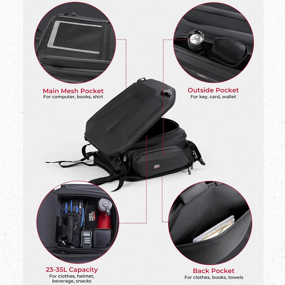 KEMITOUR Motorcycle Tail Bag Hard Shell EVA Waterproof 25–40L Motorcycle Tail Bag Nixie