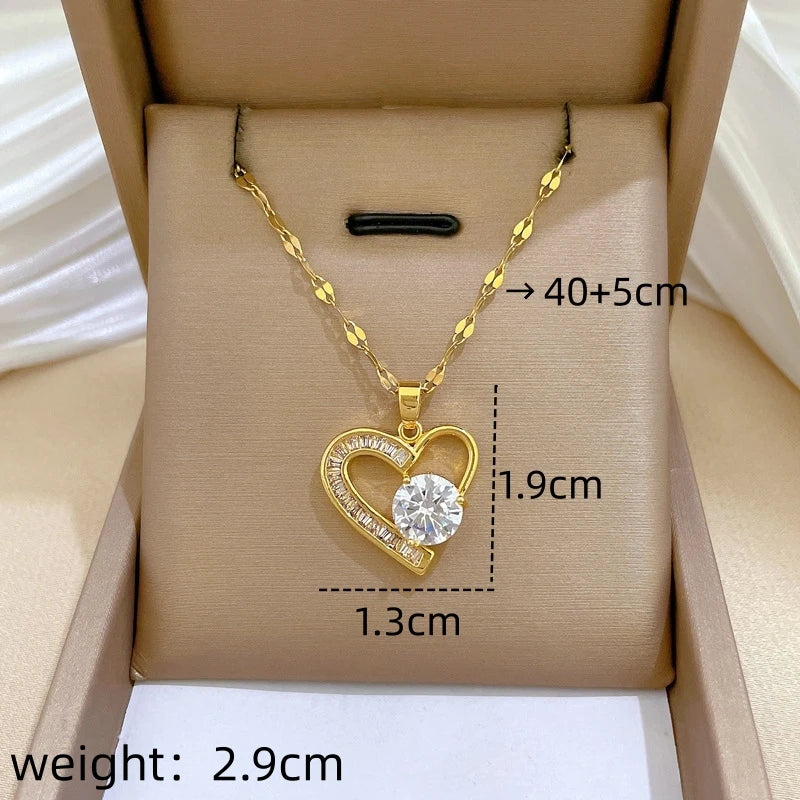 Women's Heart Pendant Necklace – Gold Stainless Steel Choker Pendant Necklace Nixie XL2606-249