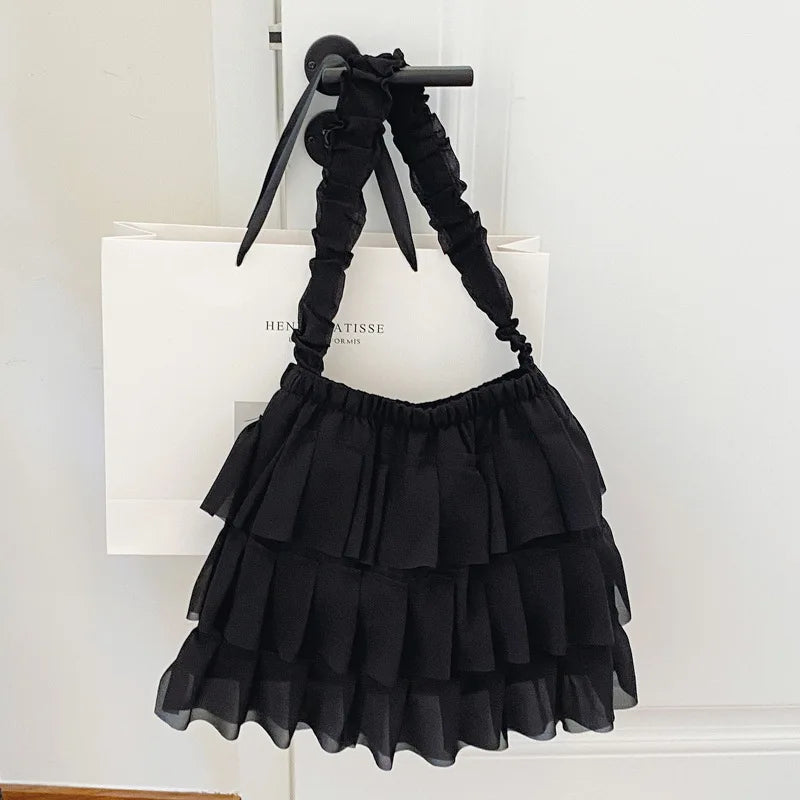 Japanese Minimalist Puffy Skirt Shoulder Bag | Women's Tote Shoulder Bag Nixie Black