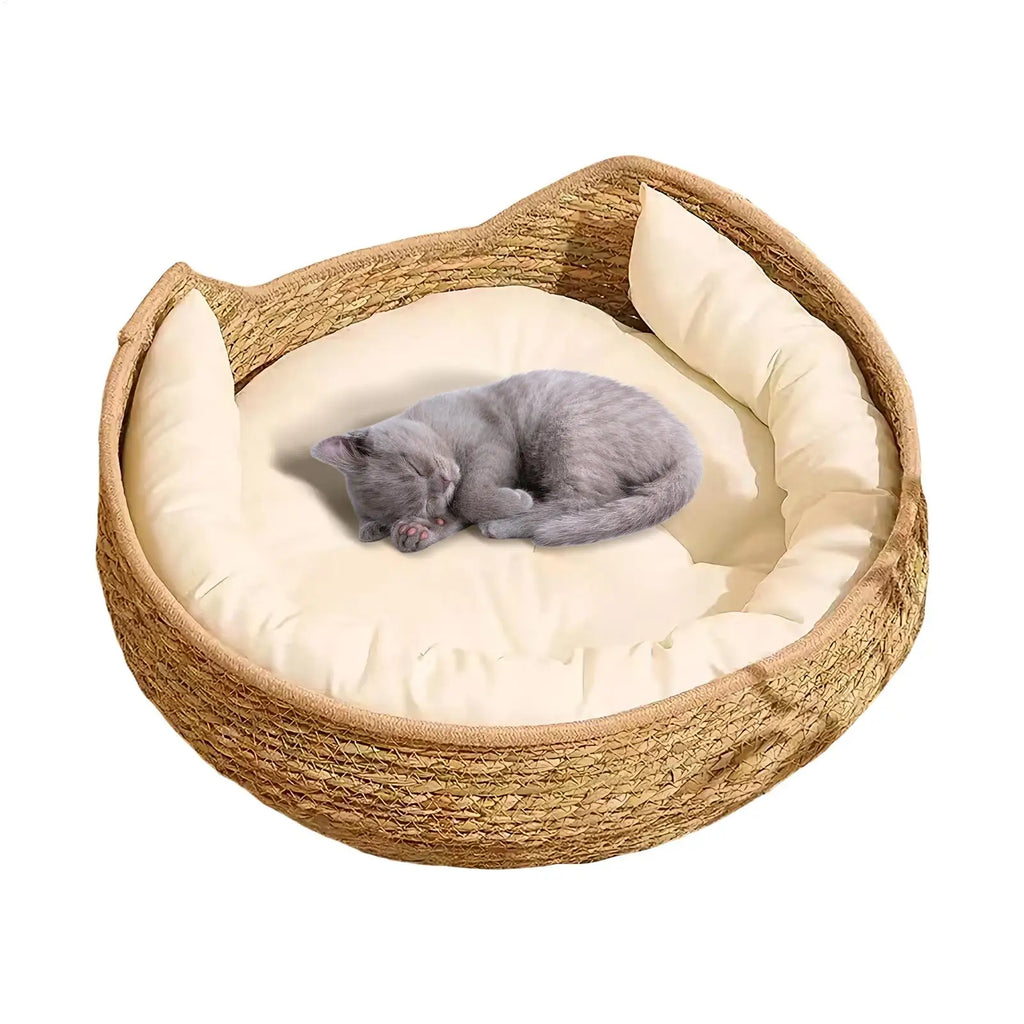 Woven Cat Bed with Cushion & Pillow – All Season Pet Nest