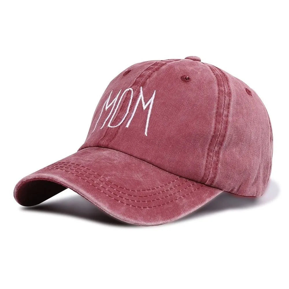 Vintage MOM DAD Embroidered Baseball Cap – Adjustable Unisex Hat Baseball Cap Nixie Wine Red MOM