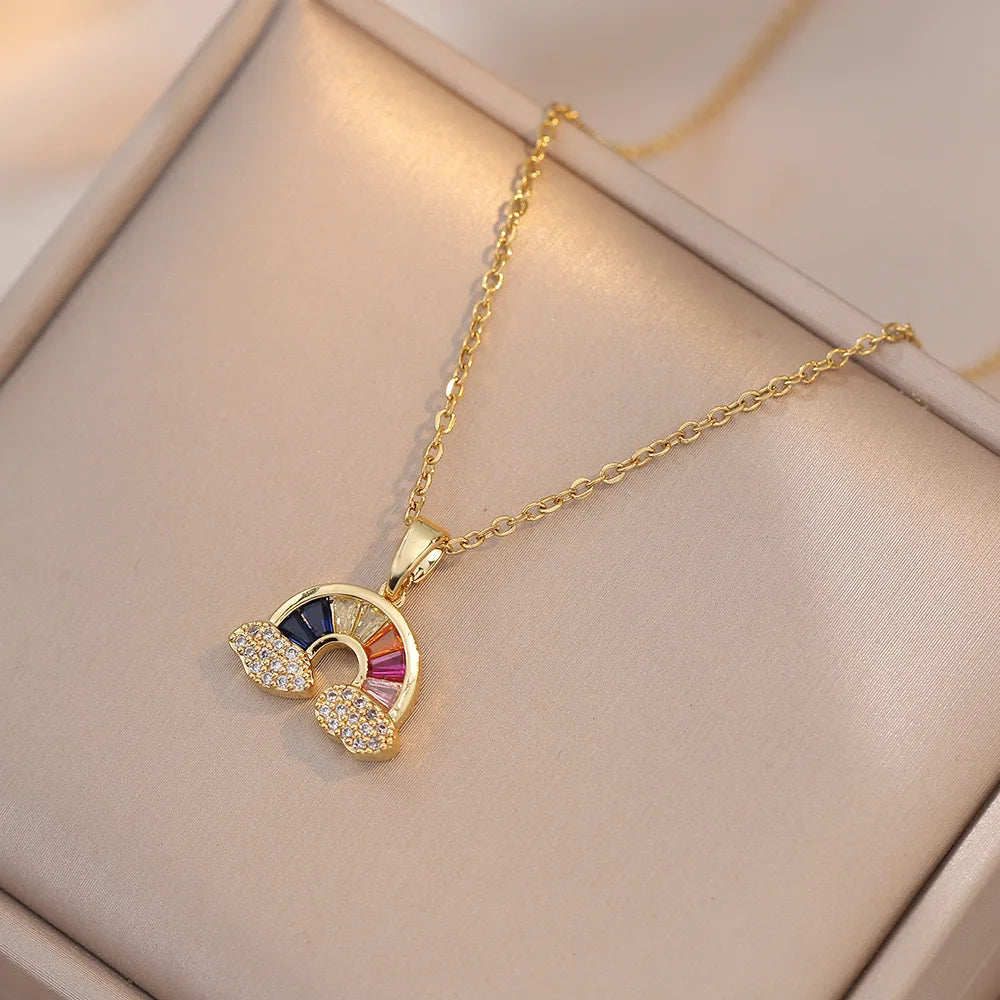 Rainbow Cloud Pendant Necklace – Minimalist Stainless Steel Pendant Necklace Nixie