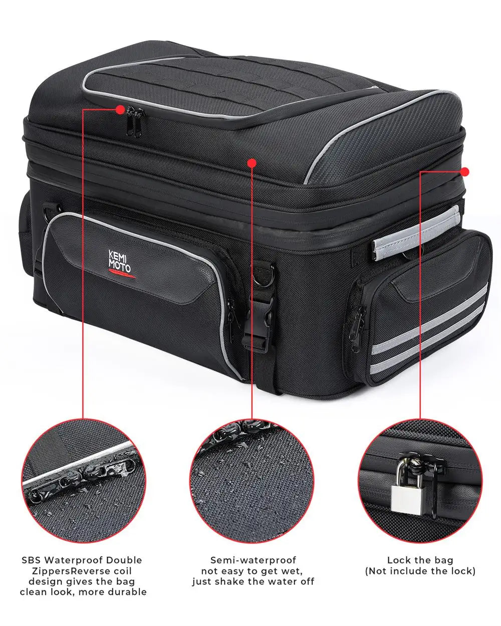 KEMITOUR 40L-50L Expandable Motorcycle Tail Bag | Trunk Rack Bag Motorcycle Tail Bag Nixie