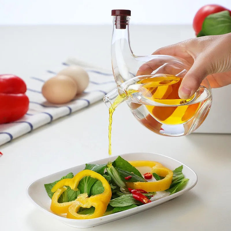 2-in-1 Double-Layer Glass Oil & Vinegar Seasoning Bottle Glass Condiment Bottle Nixie