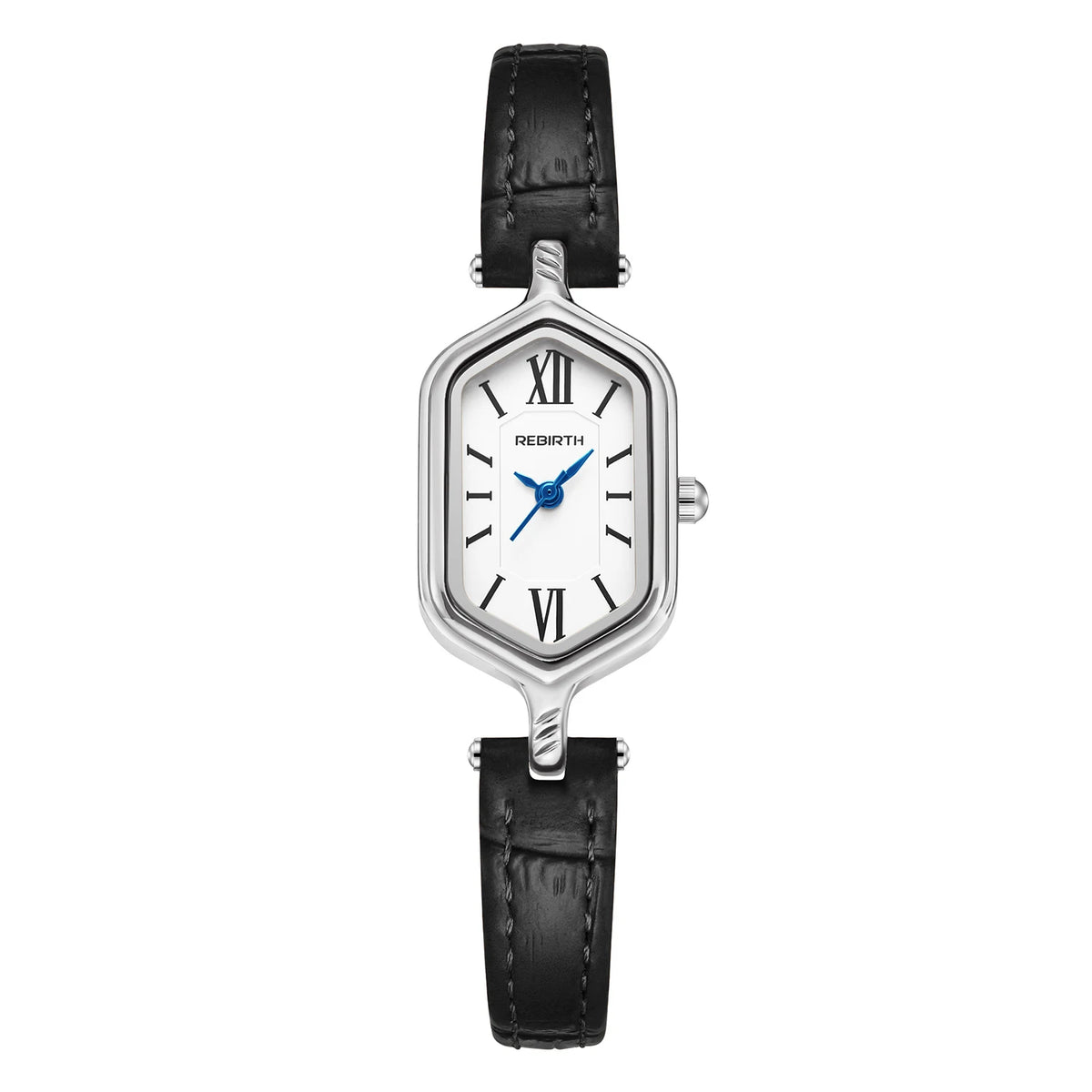 REBIRTH Retro Gold Women's Quartz Watch – Hexagonal Leather Strap Women's Quartz Watch Nixie black