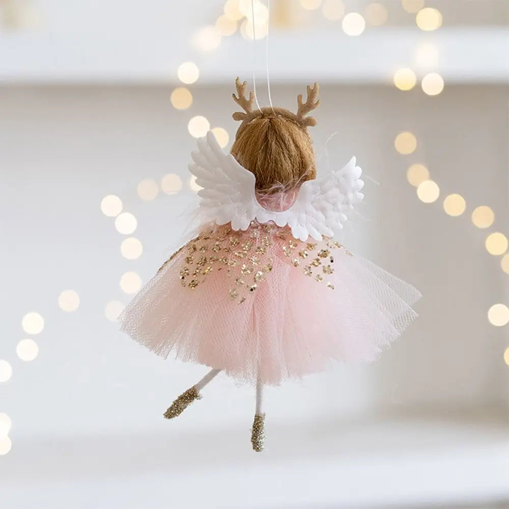 Angel Girl Doll Christmas Ornament – Pink & White Hanging Decor Christmas Ornament Nixie