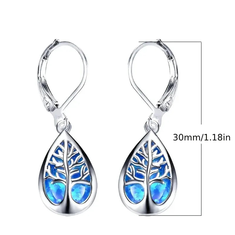 3Pcs Life Tree Blue Opal Jewelry Set – Necklace & Earrings Jewelry Set Nixie
