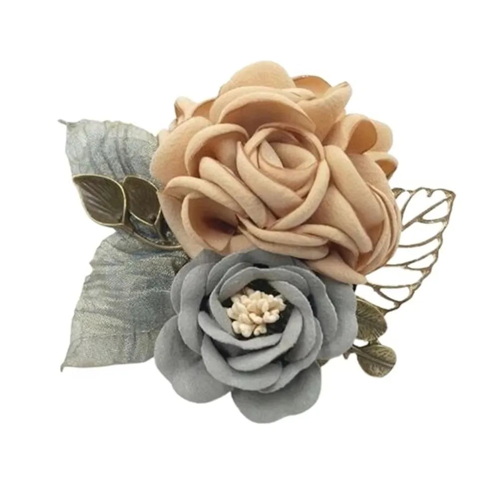 Handmade Rose Fabric Flower Brooch & Corsage for Women Flower Brooch Nixie Champagne