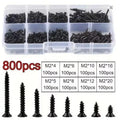 400/800pcs Phillips Self-Tapping Screws M1–M6 Carbon Steel Black Self-Tapping Screws Nixie 800pcs