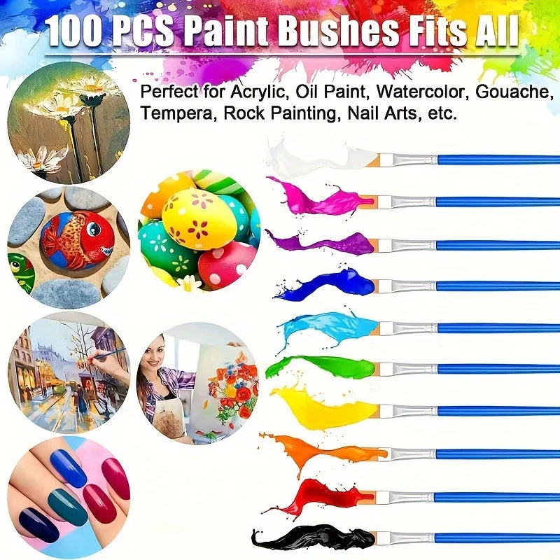 50Pcs Paint Brush Set – Nylon Hair, Oil Acrylic Watercolor Paint Brush Set Nixie