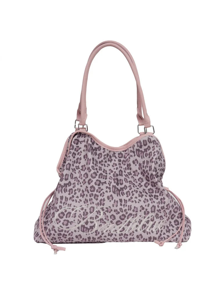 Women's Leopard Print Large Canvas Tote Bag | Drawstring Commuter Canvas Tote Bag Nixie