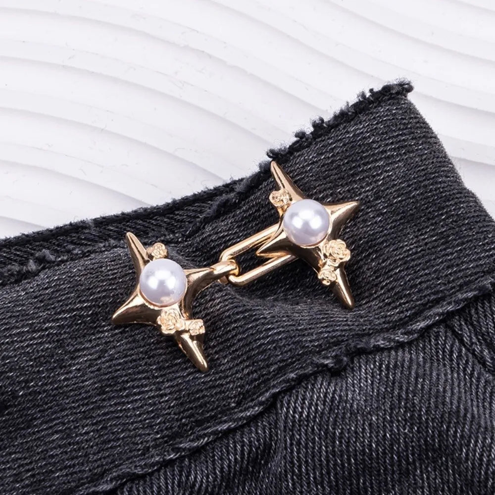 Pearl Waist Cinch Buckle – No-Sew Adjustable Jean Button Waist Adjuster Buckle Nixie Gold