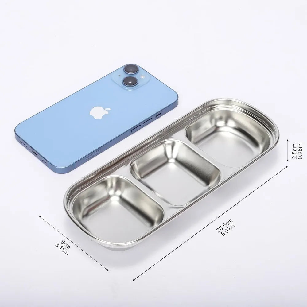 3-Compartment Stainless Steel Condiment Dip Bowls – BBQ Condiment Dip Dish Nixie