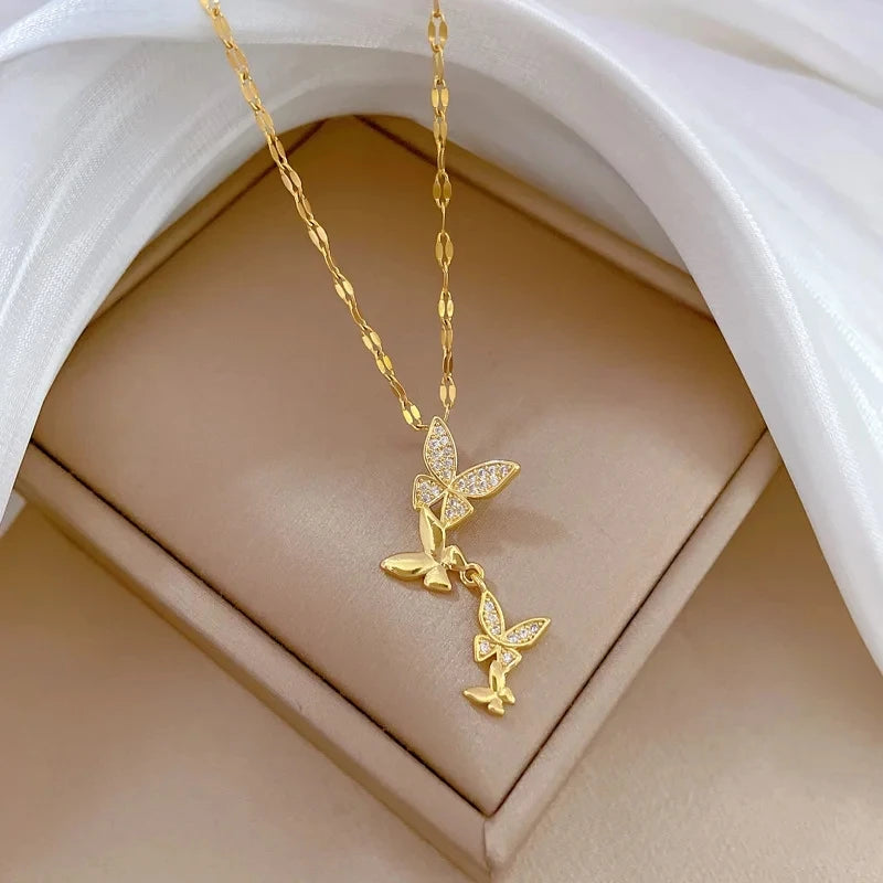 Butterfly Pendant Necklace Gold Stainless Steel Choker | Nixie Pendant Necklace Nixie
