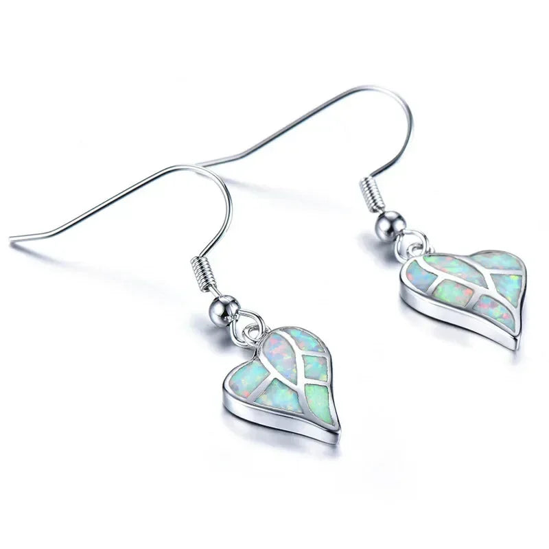 Heart Shape Simulated Opal Dangle Earrings – Hypoallergenic Dangle Earrings Nixie