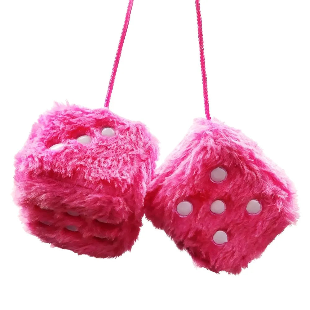 Fuzzy Plush Dice Car Rearview Mirror Hanging Ornament 6cm