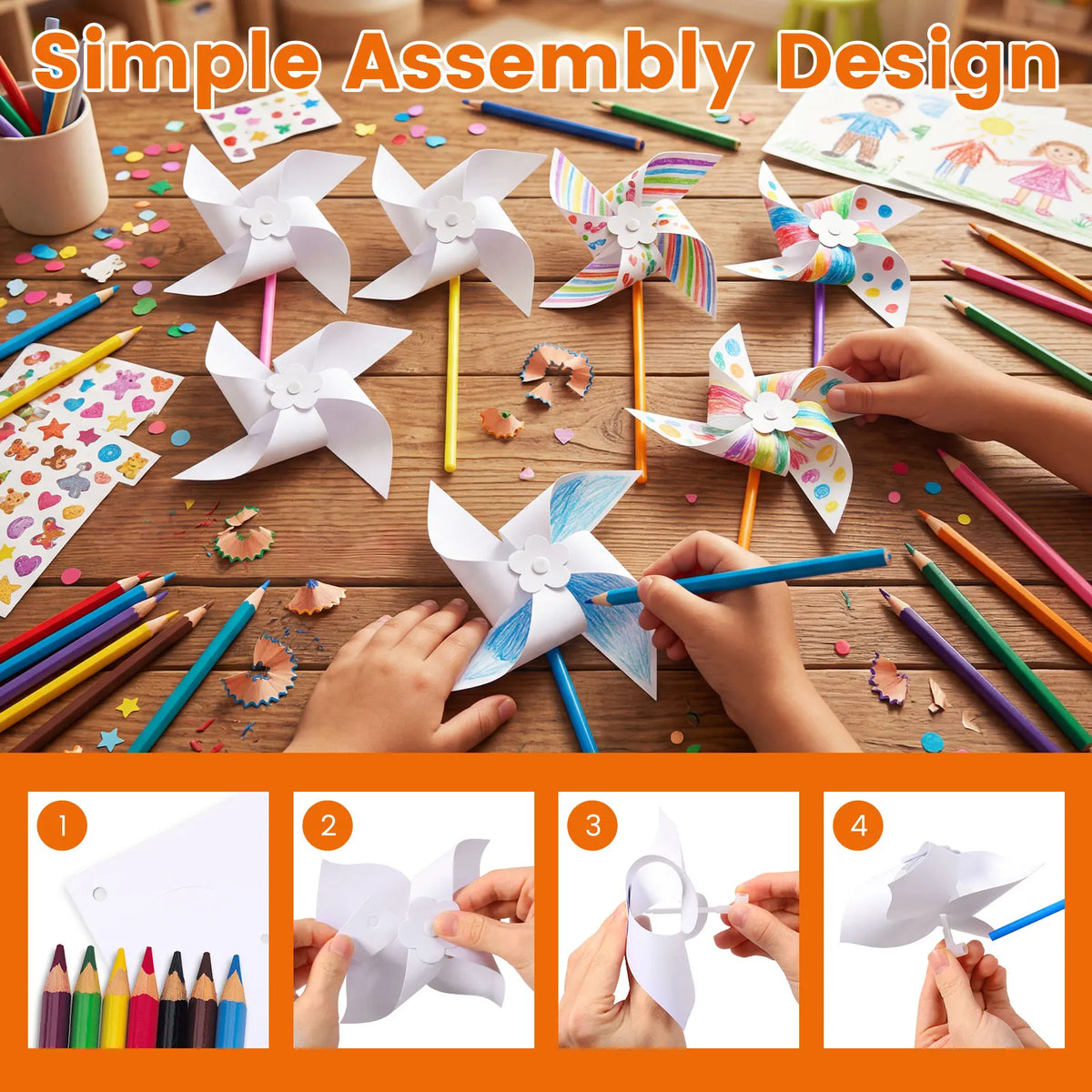 100Pcs Blank DIY Paper Pinwheel Craft Kit for Kids & Parties DIY Craft Kit Nixie
