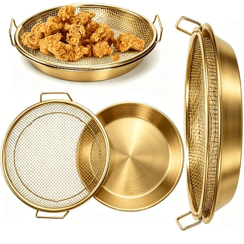 Gold Deep Fryer Rack Mesh Basket & Air Fryer Liner – Oven Safe Fryer Rack Basket Nixie