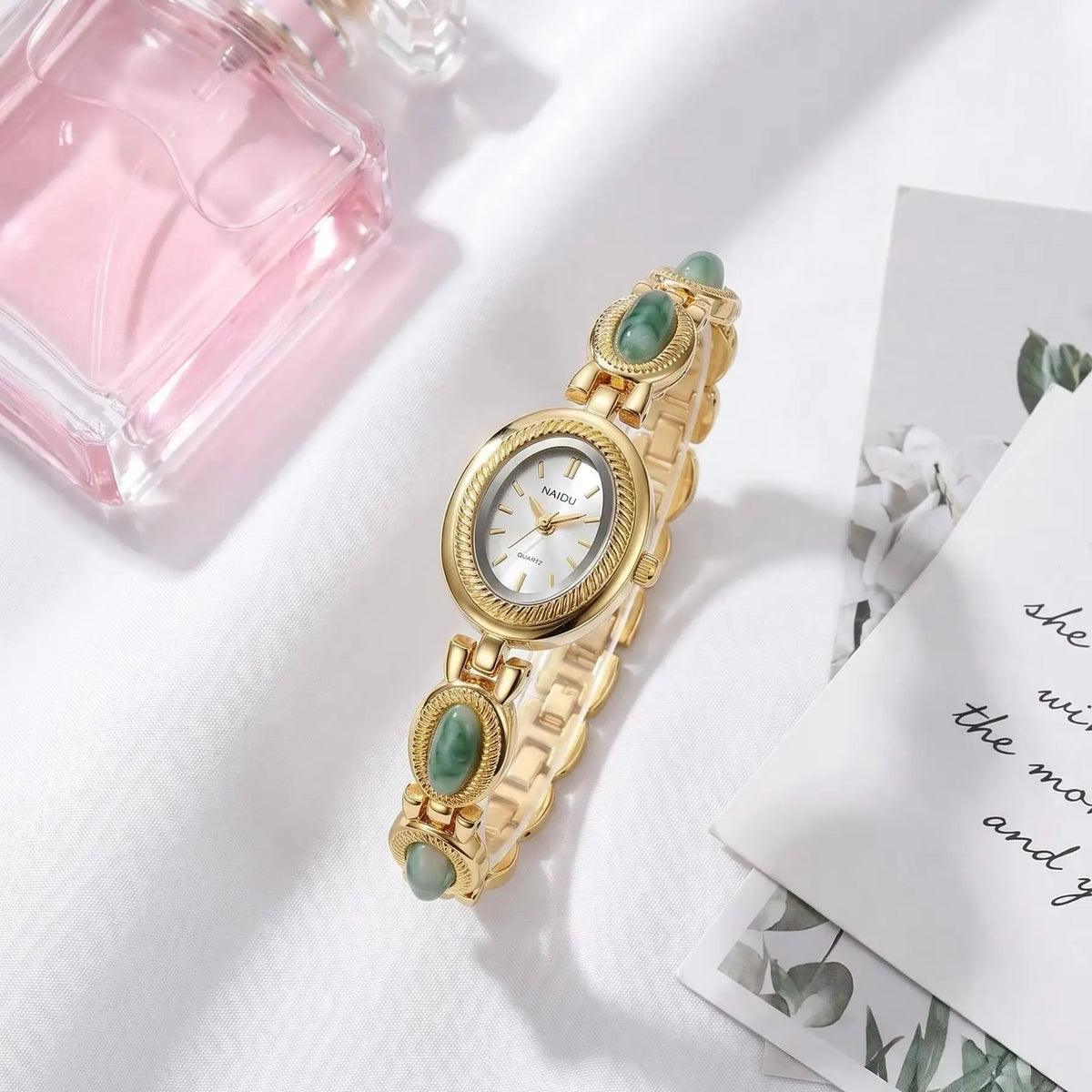 Luxury Women's Green Gemstone Quartz Bracelet Watch | naidu Women's Bracelet Watch Nixie