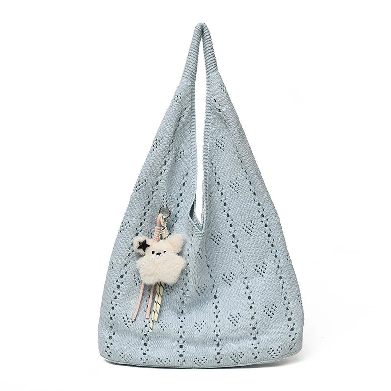 Bohemian Hollow Woven Tote Bag – Knitted Yarn Shoulder Bag Woven Shoulder Tote Nixie