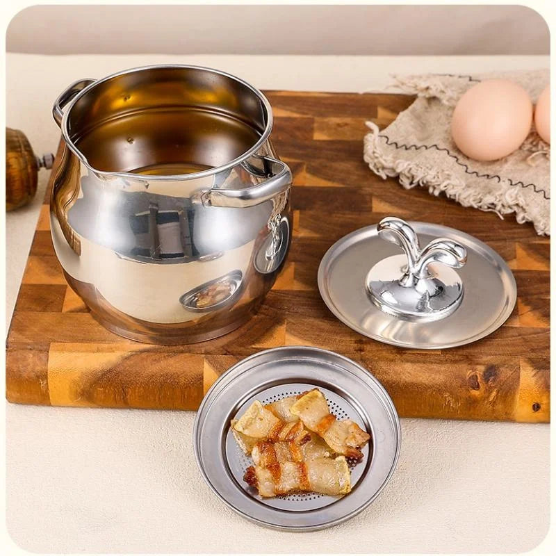 Stainless Steel 1.5L Oil Filter Pot with Lid & Strainer Oil Filter Pot Nixie