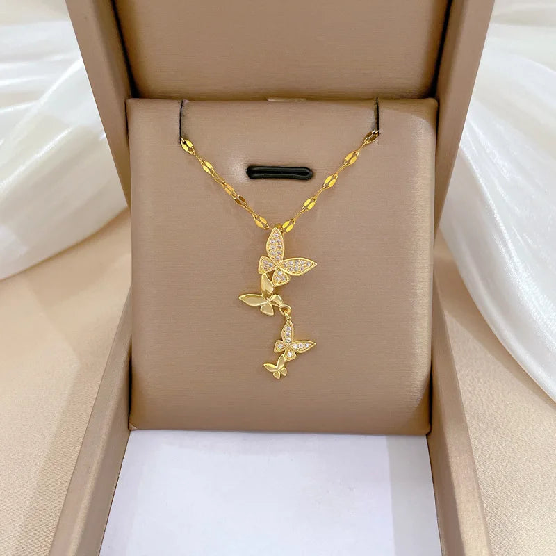 Butterfly Pendant Necklace Gold Stainless Steel Choker | Nixie Pendant Necklace Nixie