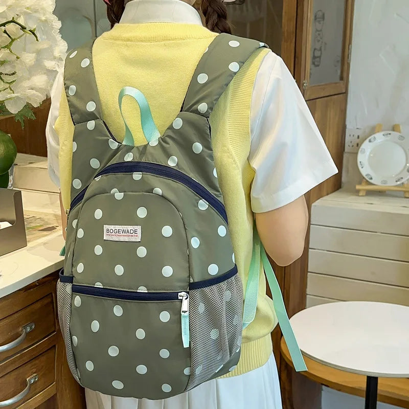 Korean Polka Dot Backpack – Lightweight Large-Capacity School Bag School Backpack Nixie