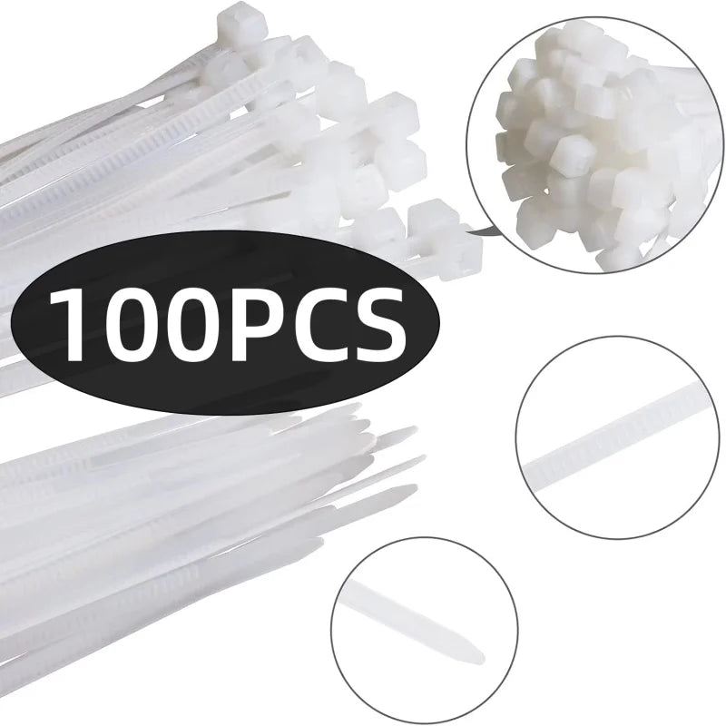 White Nylon Zip Ties 4x150mm 100pcs – Self-Locking Cable Ties Nylon Cable Ties Nixie