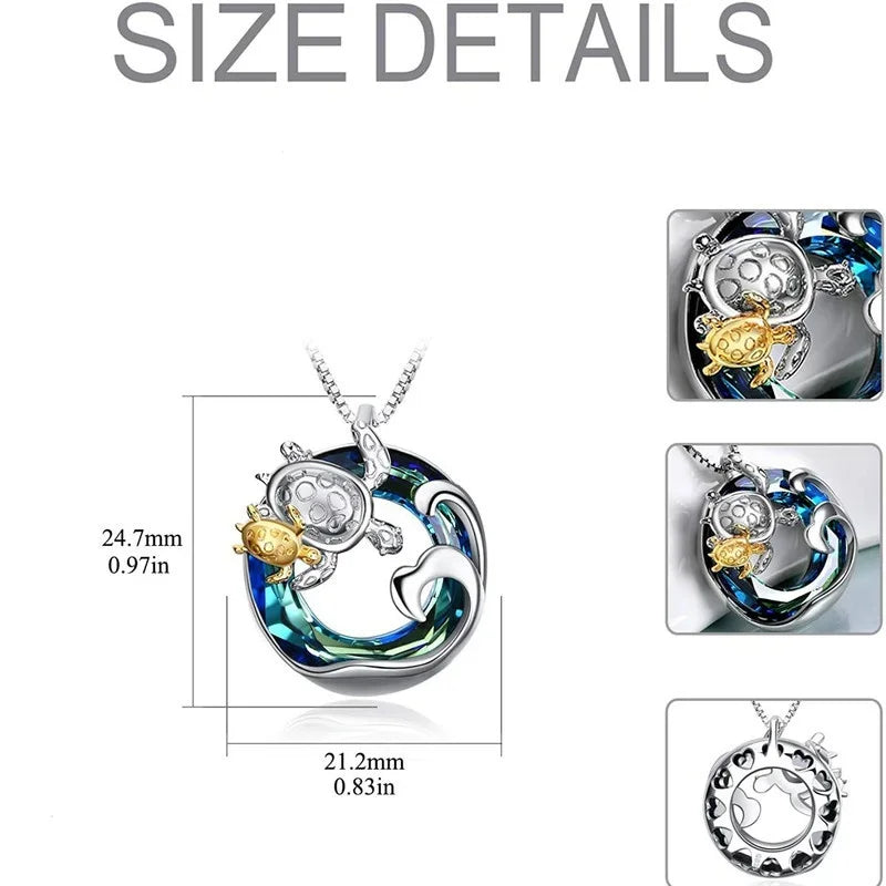 Blue Turtle Crystal Rhinestone Mood Tracker Necklace | Zinc Alloy Fashion Necklace Nixie