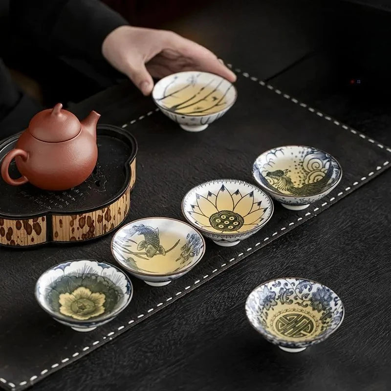 Blue & White Porcelain Kung Fu Teacups 10-Piece Gift Set Porcelain Teacup Set Nixie