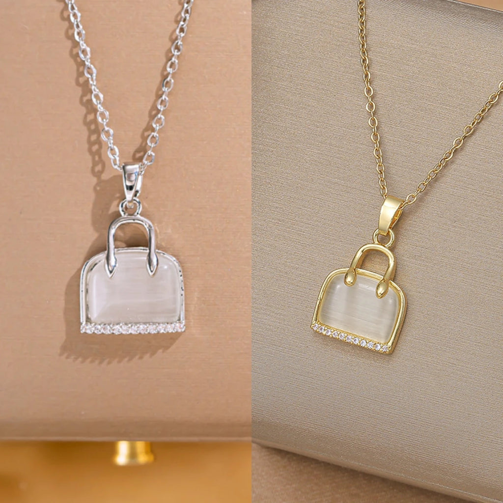 Cat's Eye Stone Pendant Necklace – Minimalist Silver Choker Pendant Necklace Nixie