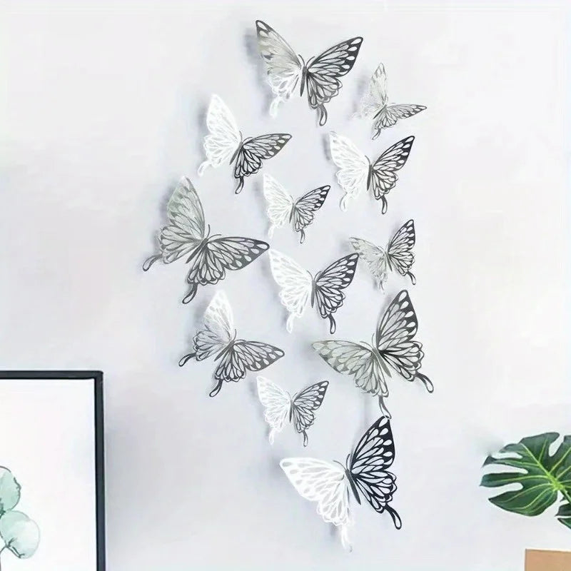 12Pcs 3D Hollow Butterfly Wall Stickers Gold Silver Decals Wall Stickers Nixie