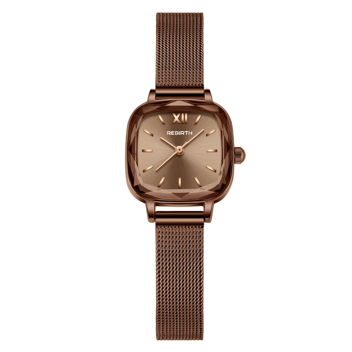 REBIRTH Women's Luxury Quartz Watch – Stainless Steel Band Women's Quartz Watch Nixie Brown