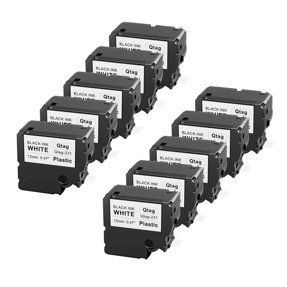 12mm Black on White Label Tape – Brother Btag-231 Compatible Label Printer Tape Nixie 10