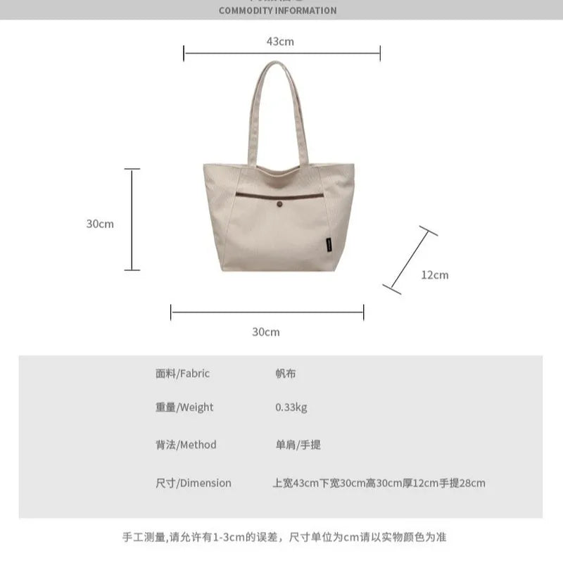 Large Canvas Tote Bag – Women's Korean Shoulder & Work Bag Canvas Tote Bag Nixie