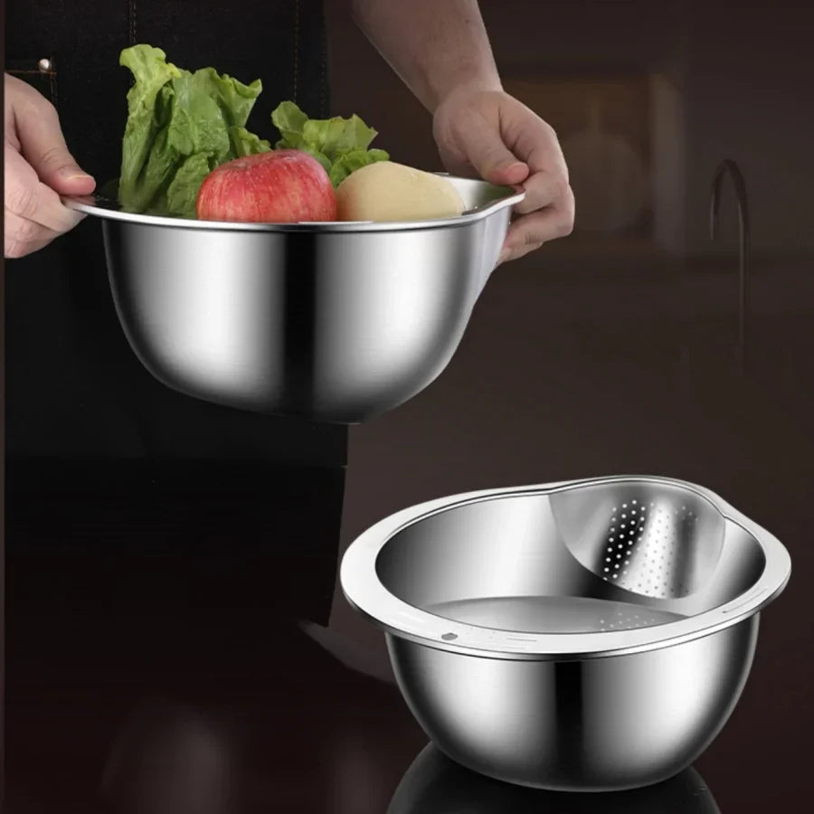 Stainless Steel Rice Strainer Bowl | Heavy-Duty Colander Kitchen Colander Nixie