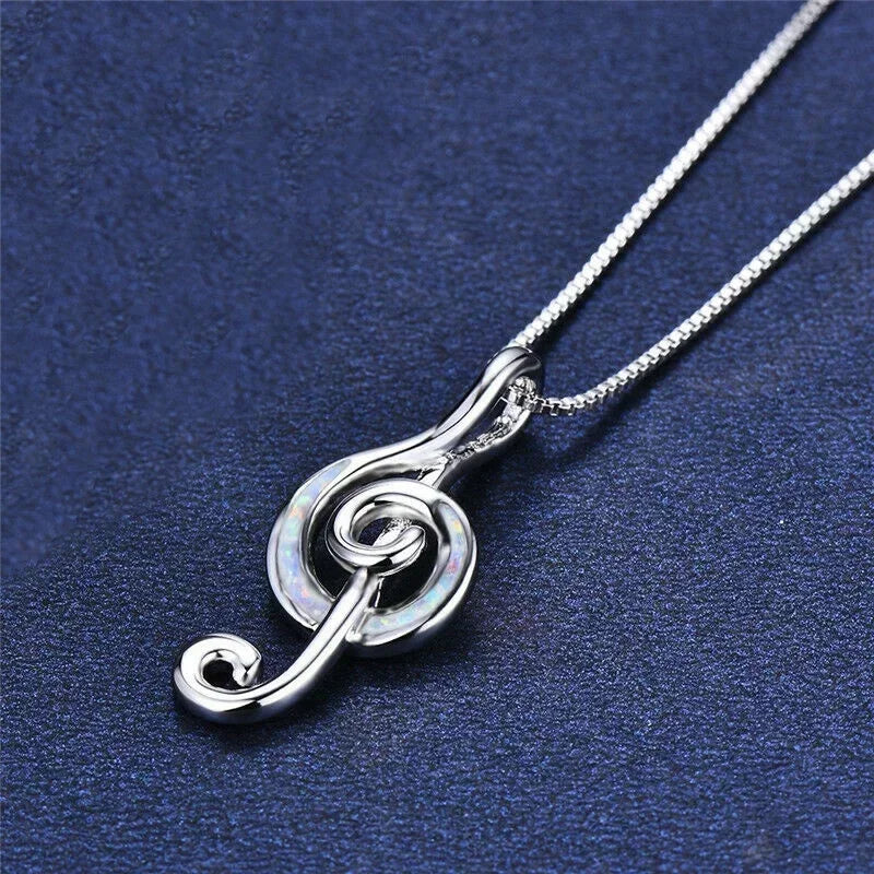 Silver Opal CZ Musical Note Pendant Necklace for Women | Nixie Pendant Necklace Nixie