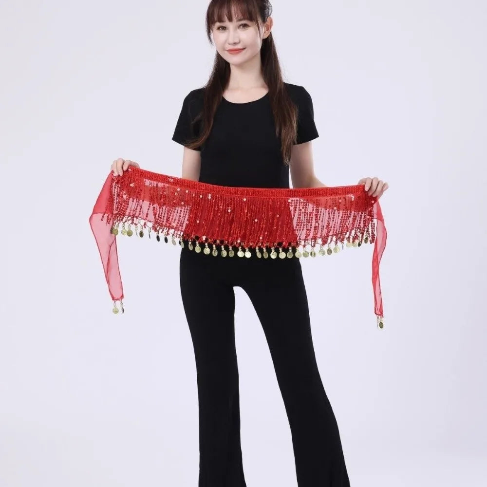 Sequin Belly Dance Hip Scarf – Tassel Fringe Waist Belt Skirt Dance Hip Scarf Nixie