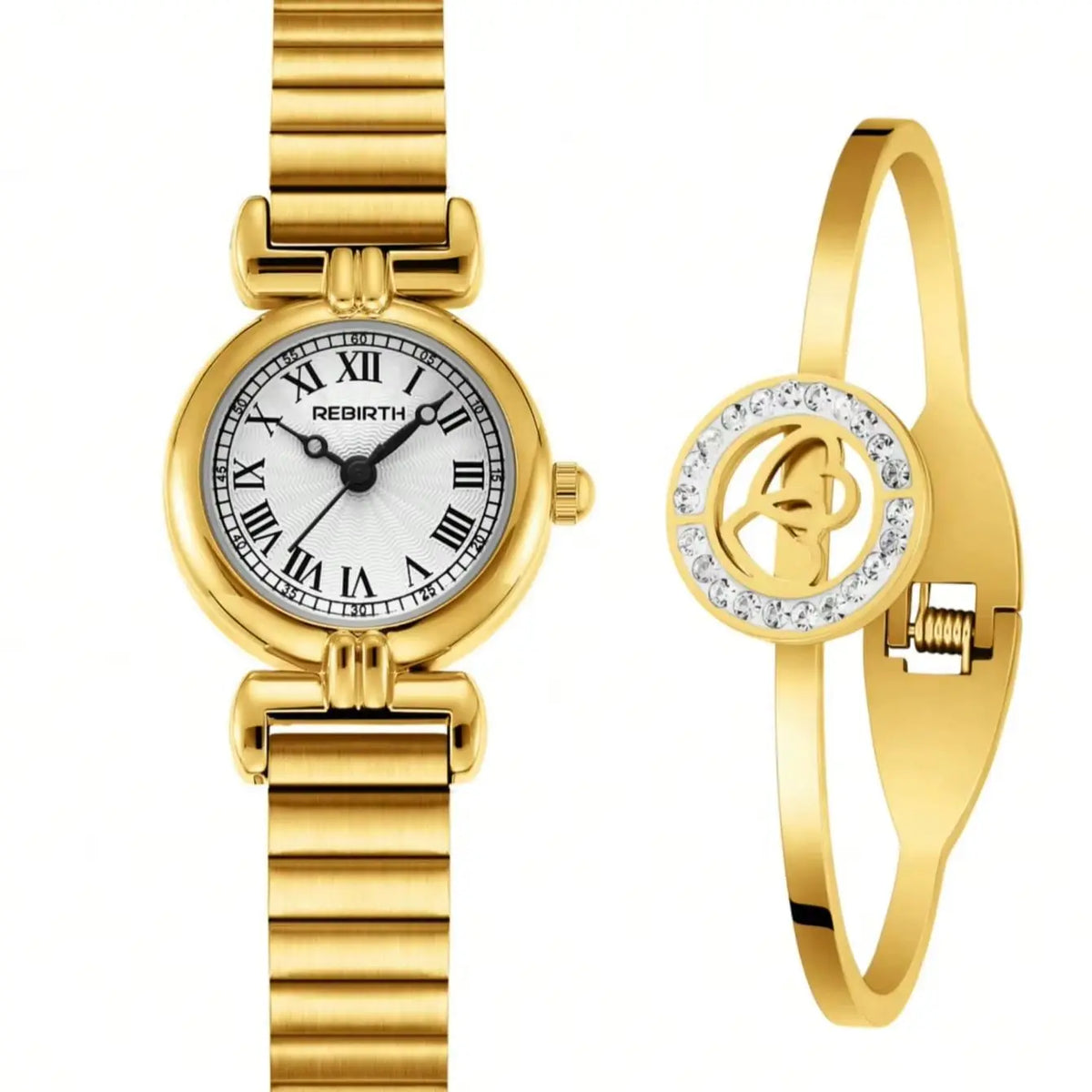 Retro Roman Numeral Gold Watch & Bracelet Set for Women Women's Watch Set Nixie