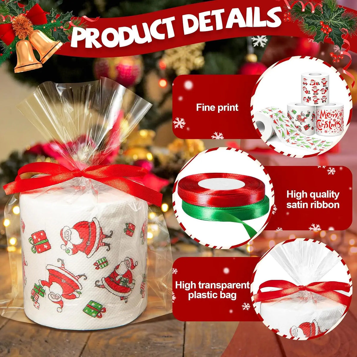11PCS Santa Claus Toilet Paper Roll Set – Funny Christmas Gag Gift Novelty Toilet Paper Nixie