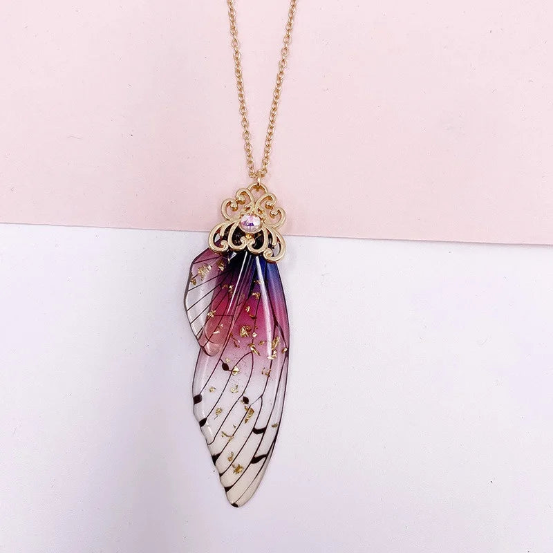 Handmade Fairy Butterfly Wing Resin Pendant Necklace Women Pendant Necklace Nixie Green